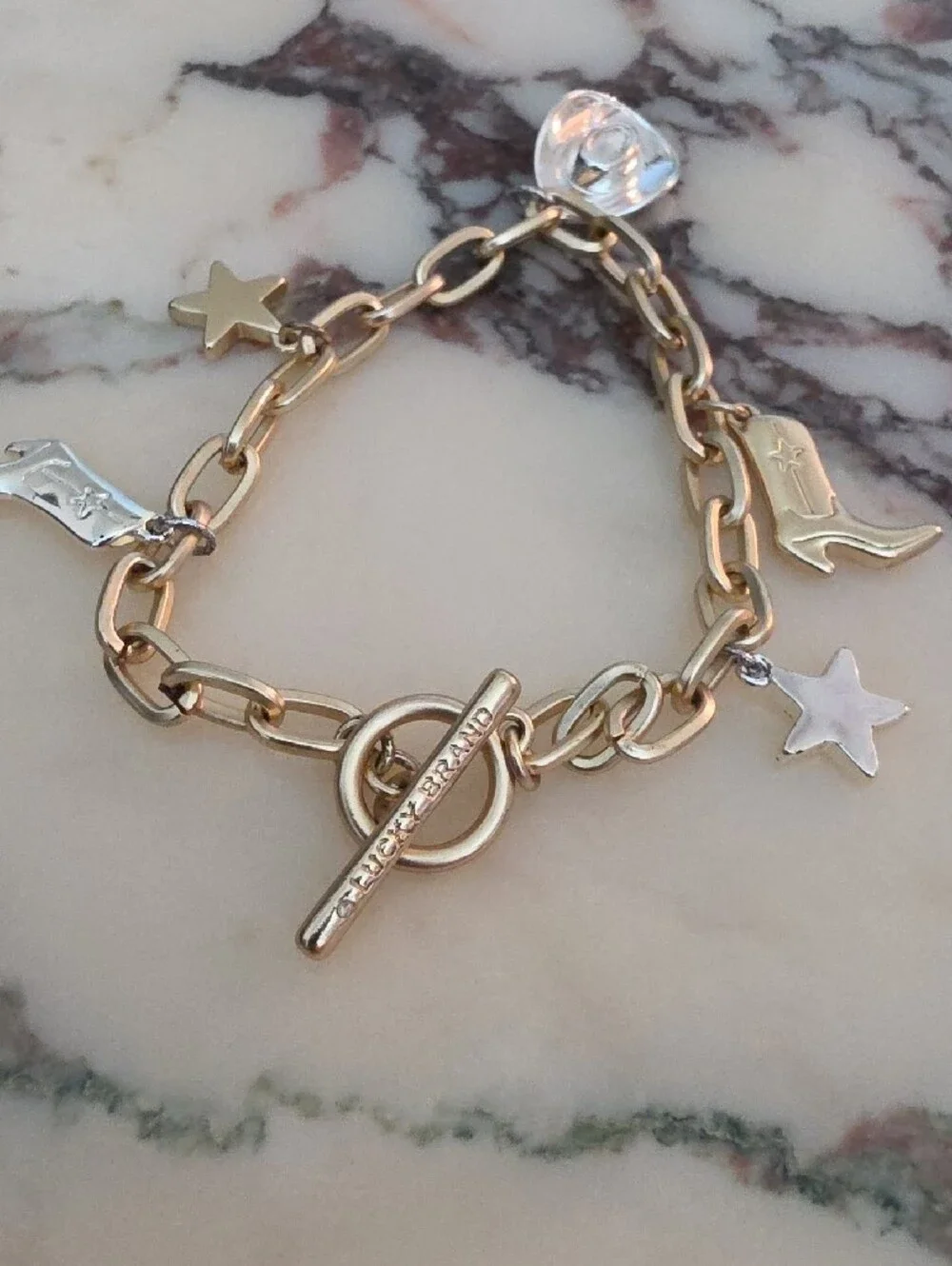 Gold-Tone Western Charm Bracelet with Cowboy Boot, Hat & Stars